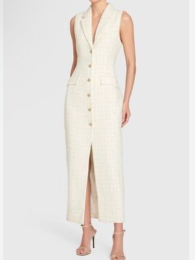 NWT Amanda Uprichard Tweed Elegant Cream Button-Down Dress